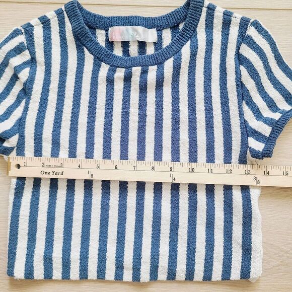 Free People Beach Crop Top S Blue Striped‎ Terrycloth Short Sleeve Pullover Top - Picture 7 of 8